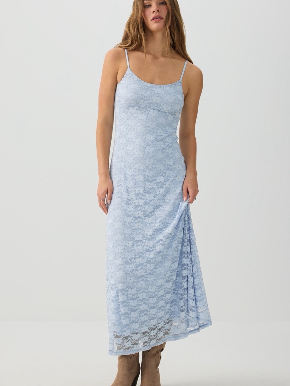Lace Maxi Dress in Light Blue Size Small